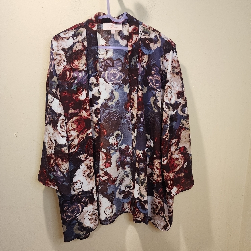 LAURIE FELT Floral  Open Front Kimono Cardigan - Multicolor Size L